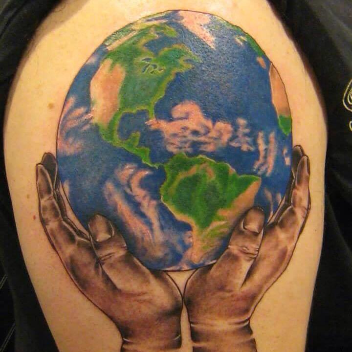 Globe In Hands Tattoo