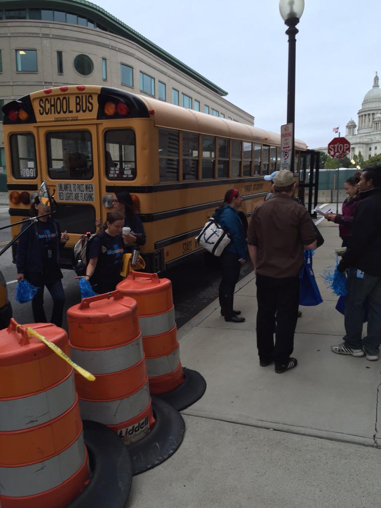 BCBSRI's tweet photo. employees board buses to go to 12 projects statewide! Going from PVD to @NCYMCA to Wakefield &amp; beyond! #blueacrossri http://t.co/WfiM4u3Pzy