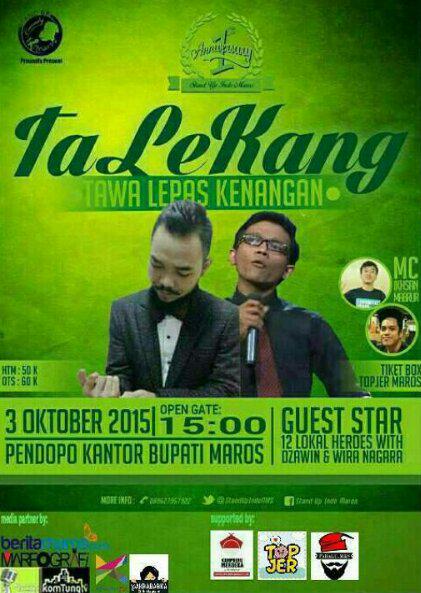 Besok mi ! #TalekangShow di Pendopo Kantor Bupati Maros. Adai <a href="/Dzawinur/">Ke mana ya?</a> <a href="/wiranagara/">Wira Nagara</a> + 12 comic lokal ! Jam 3 na 😁😄😉