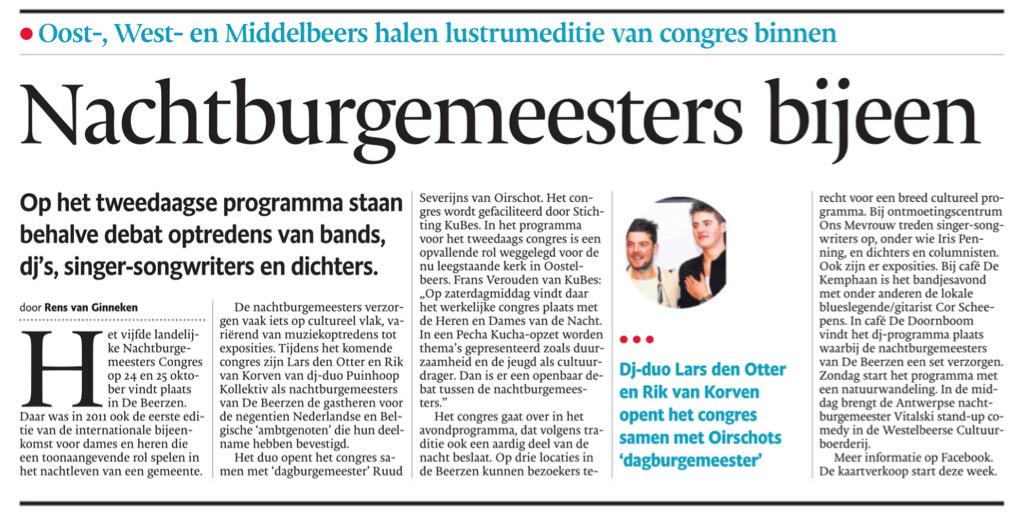 Timmermans_Mark's tweet image. De Beerzen toonaangevend met #cultuur: 5e #Nachtburgemeesterscongres op 24/25-10. #KuBes @larsotter @Rik_korven #BD