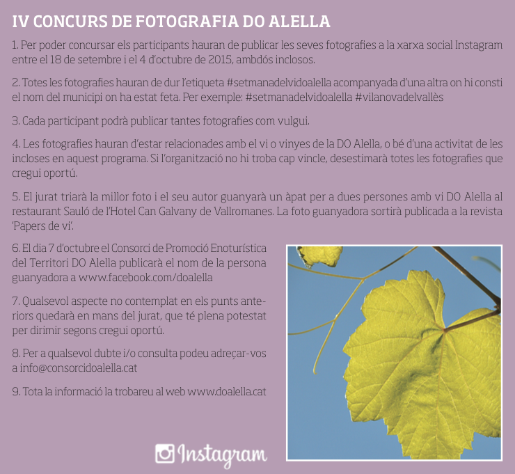 Ja has participat a Instagram al concurs de fotografia de la #SetmanaVi <a href="/DOAlella/">DO Alella</a> ?