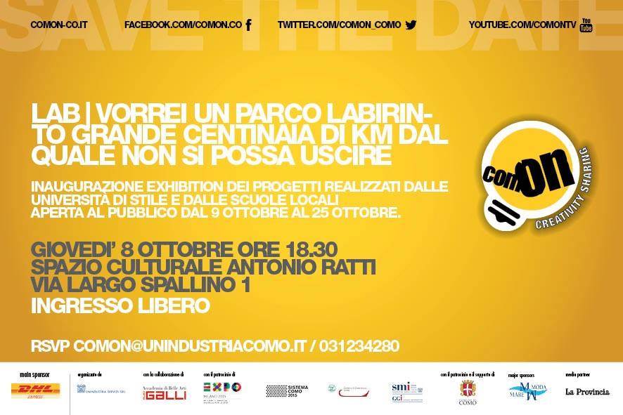 comON_Como's tweet photo. giovedì 8 ottobre inaugurazione, alle ore 18.30, mostra LAB -  i protagonisti sono i giovani #comON2015 @comON_2015 http://t.co/JOQDaGhEeO