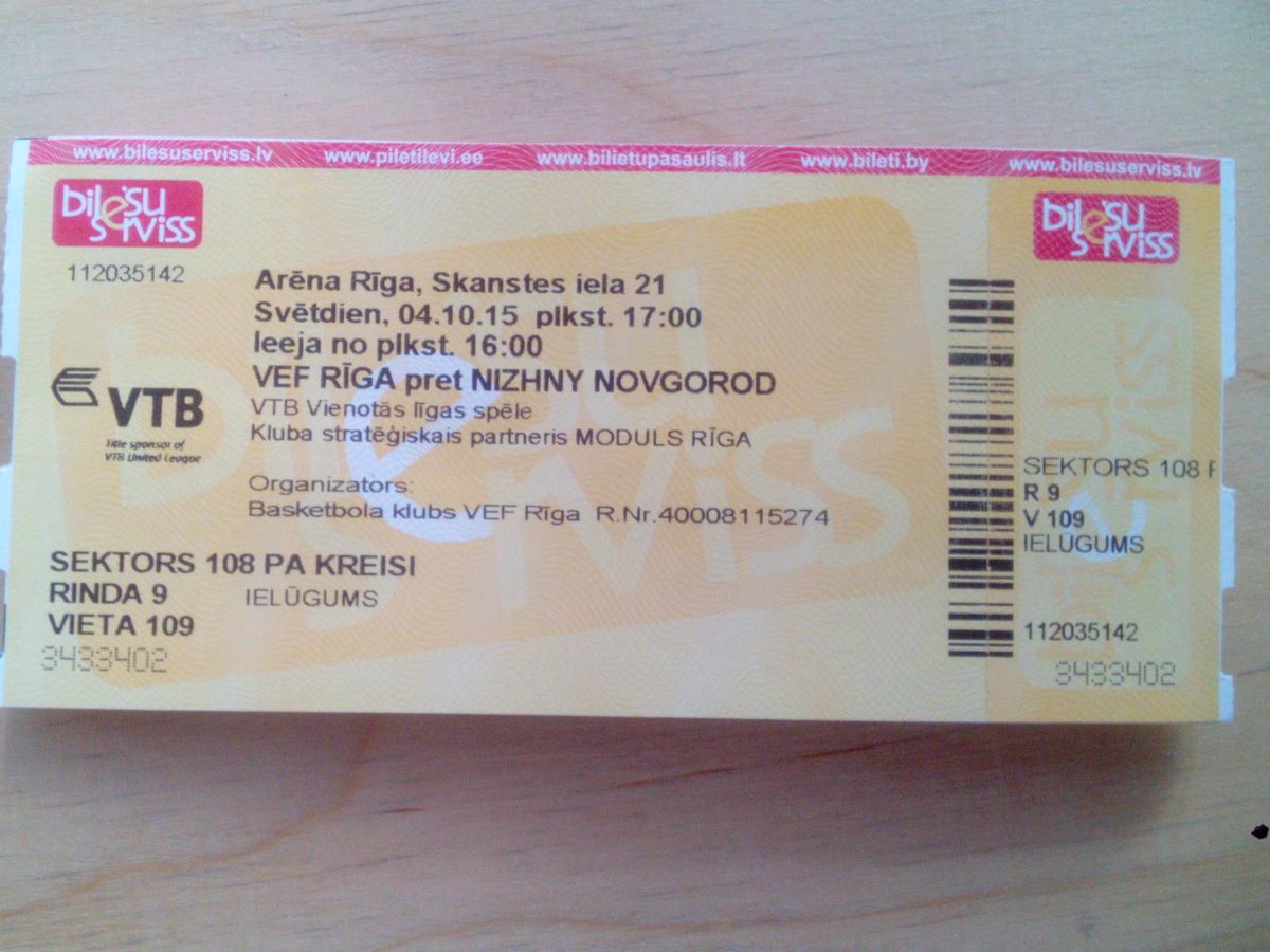 Arminss1's tweet photo. Varbūt kādam vajag biļetes uz VEF Rīga spēli 7dien(04.10.15) http://t.co/GhaxDZ92F3