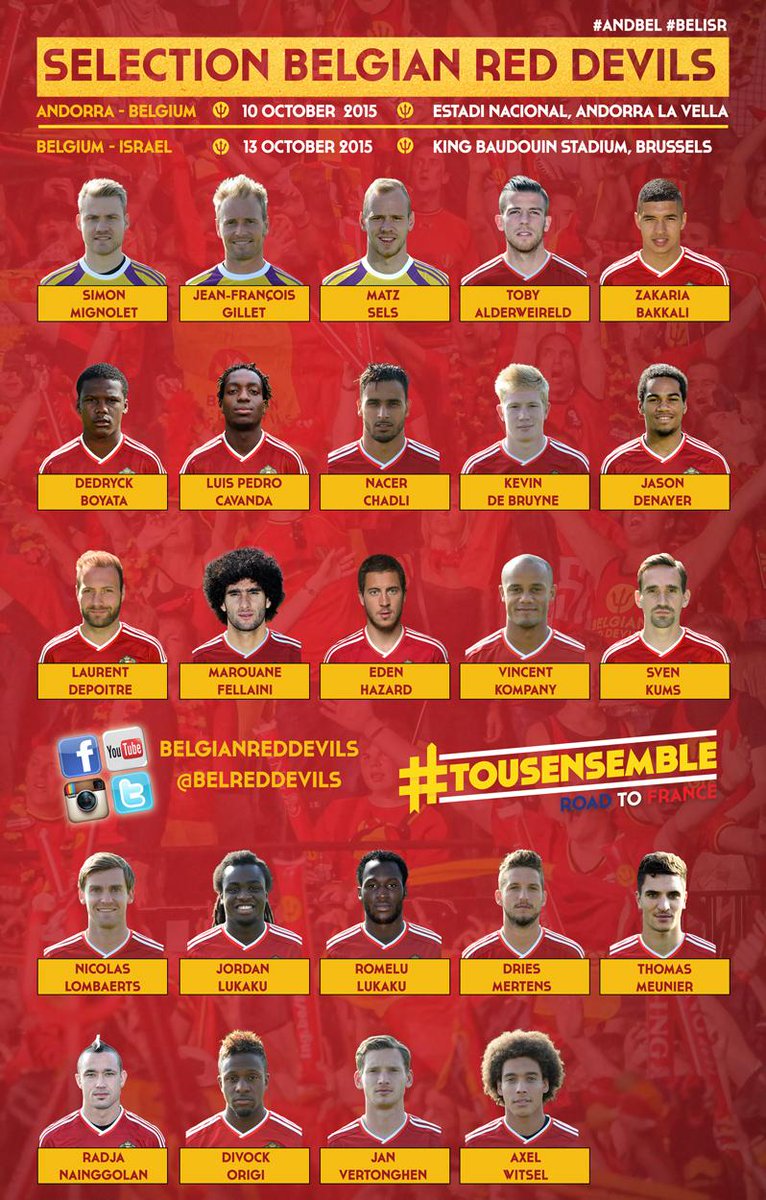 This is our squad list for Andorra &amp; Israel! #TousEnsemble #andbel #belisr