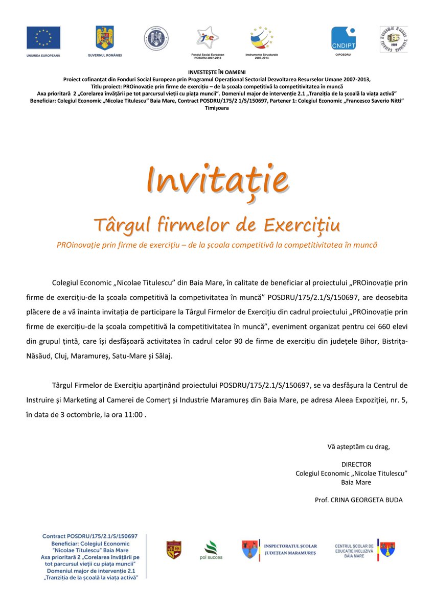 ProiectP's tweet image. INVITATIE  - Targul firmelor de Exercitiu