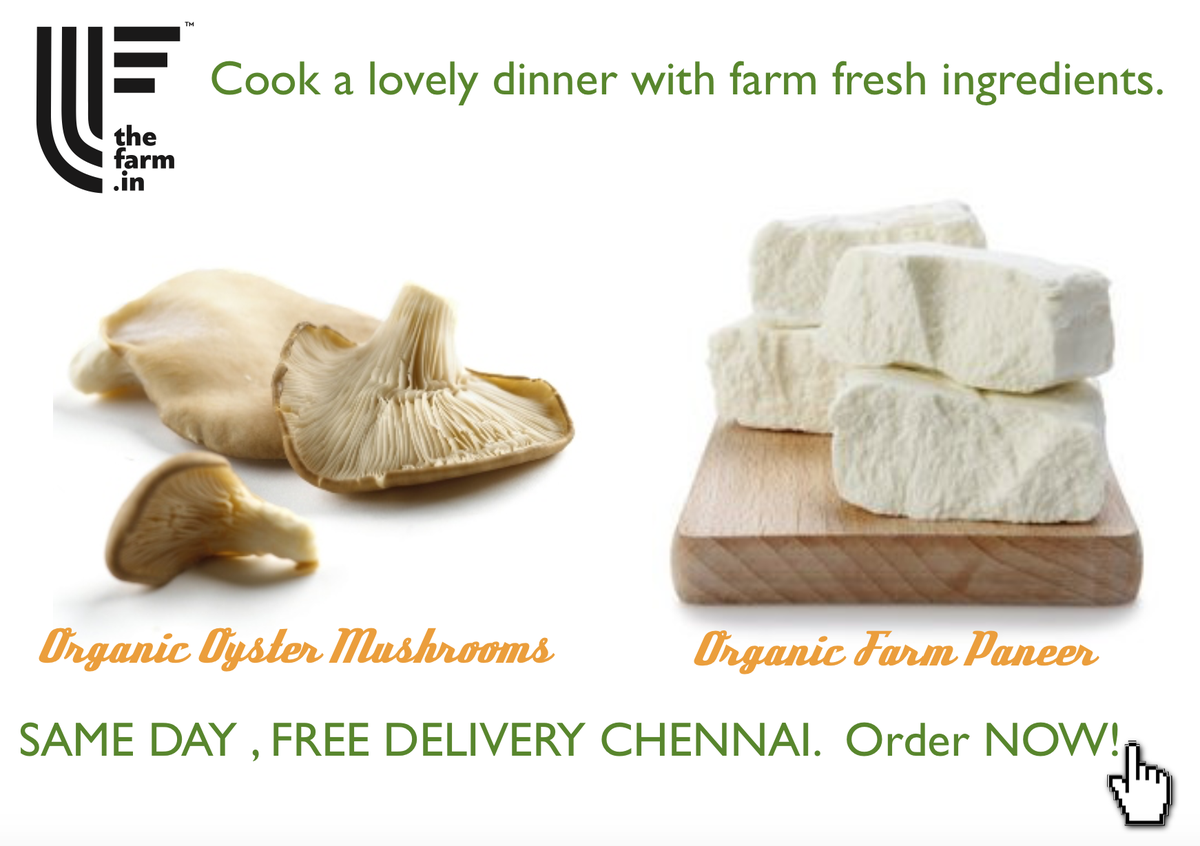 TheFarm_India's tweet photo. Organic Oyster Mushrooms and Paneer- Order now for same day delivery! #Chennai http://t.co/zyHkRBeD6V http://t.co/dbsm9ZaBIt