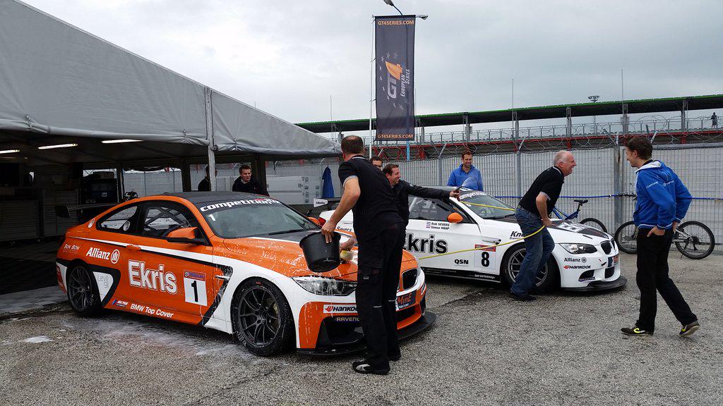 gt4series's tweet photo. Cleaning the cars after practice. And each other... Fun in the GT4 paddock at Misano! @Ekrismotorsport http://t.co/al7pxlEn4B