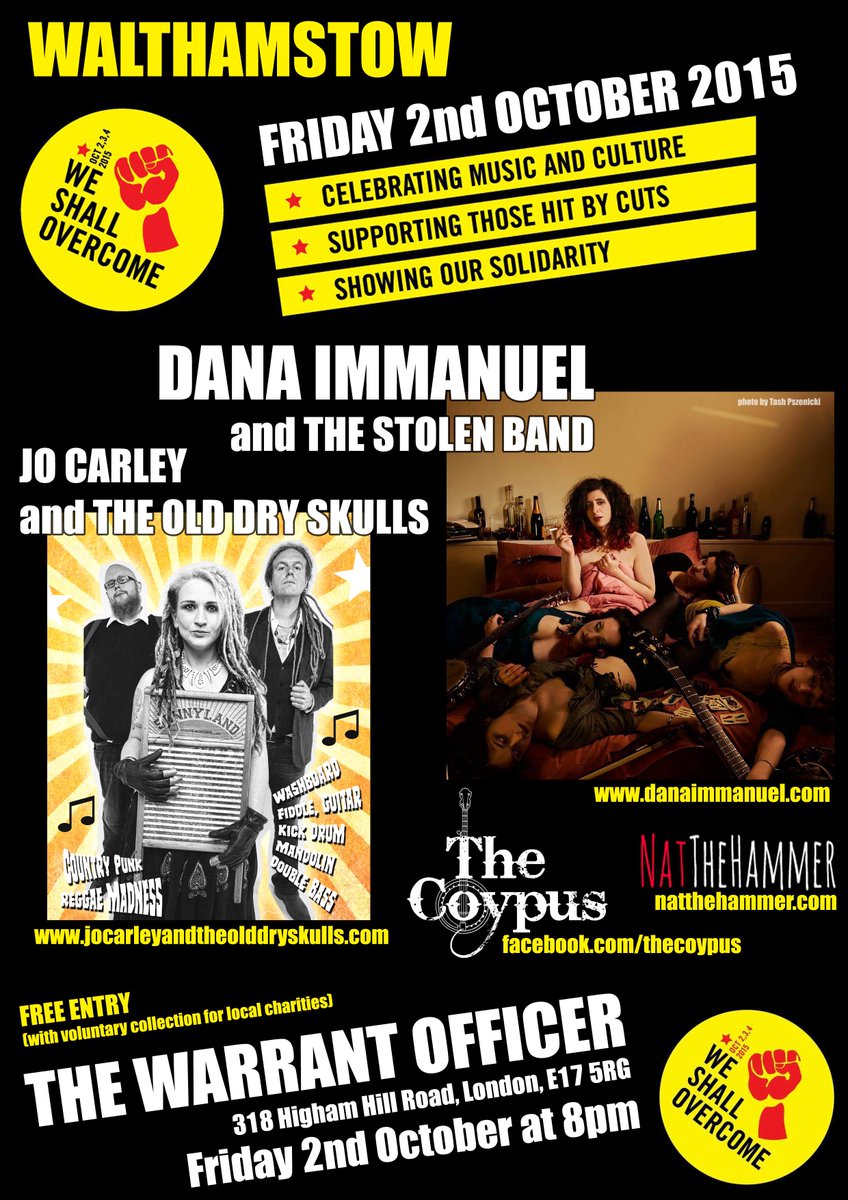 theolddryskulls's tweet photo. Tonight. At the @WarrantOE17 with @danaimmanuel, @TheCoypus and Nat the Hammer.  @WeShallWeekend, come on down. http://t.co/Ug6EN5JCHb