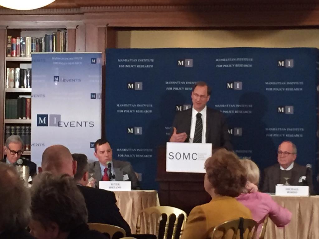 Economics21's tweet photo. .@ColumbiaChazen's @cwcalomiris speaking on lessons for the Fed at today's @ManhattanInst #shadowfed conference http://t.co/j14UE636a5