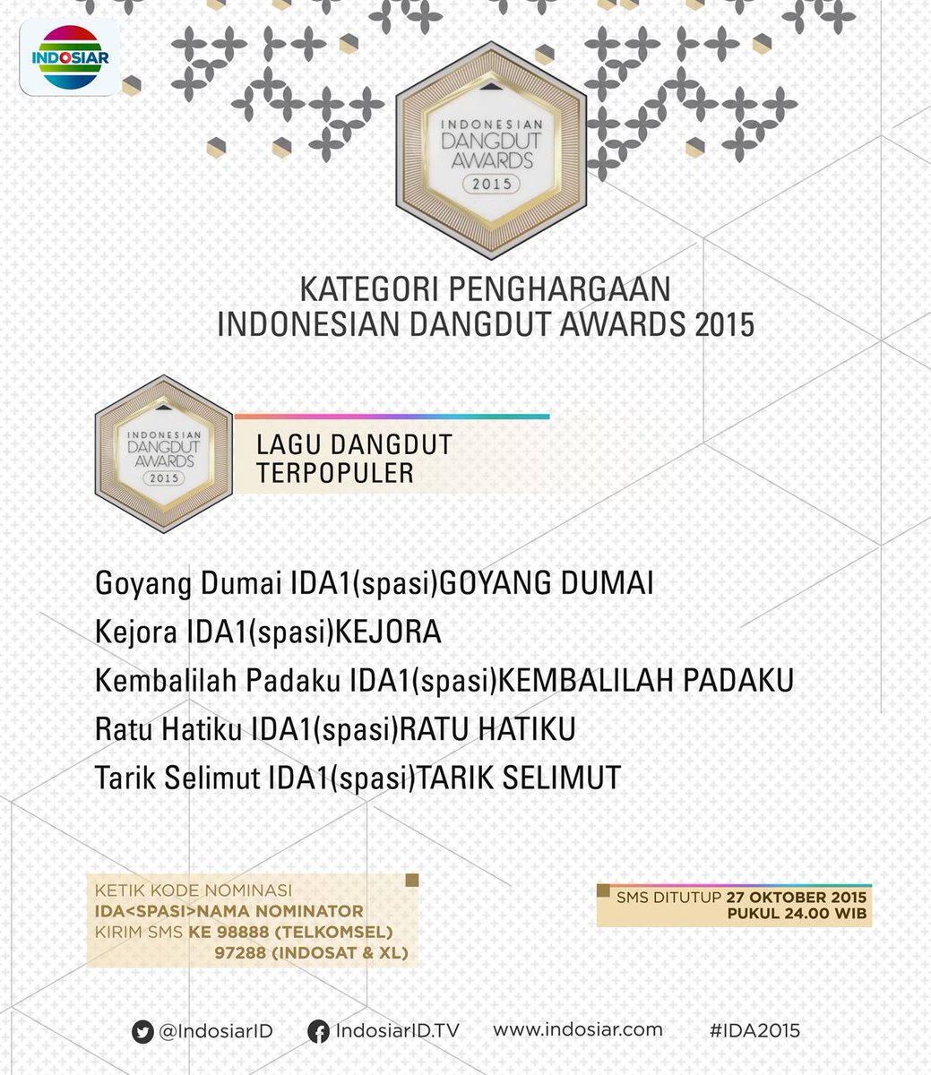 IDA2015ID's tweet photo. Yang mana nih lagu dangdut
favorit kamu jangan lupa
dukung ya di #IDA2015
http://t.co/owy7gfDH0U