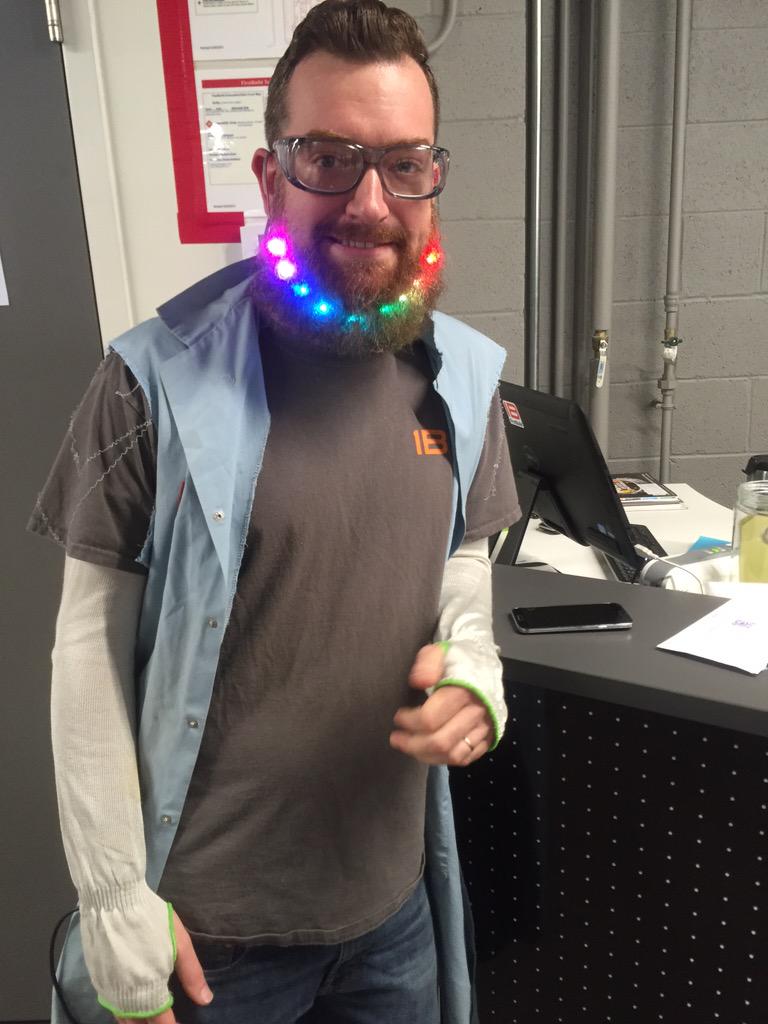 firstbuild's tweet image. "It wouldn't be a hackathon without a LED beard" #MFGDay15