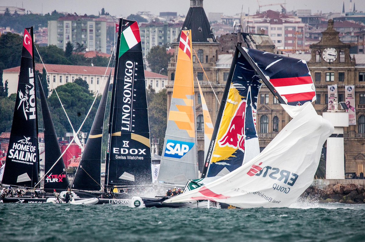 Wow! The dramatic moment @RedBullSailing made an unexpected exit from the racing. Credit Dean Treml #exss #redbull
