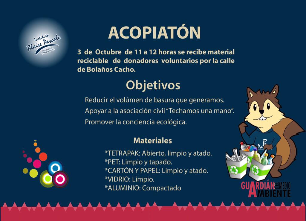 #ACOPIATÓN este 3 de Octubre de 11 a 12 hrs en nuestras instalaciones. ¡Todos a reciclar!

#LíderAmbiental  #Oaxaca