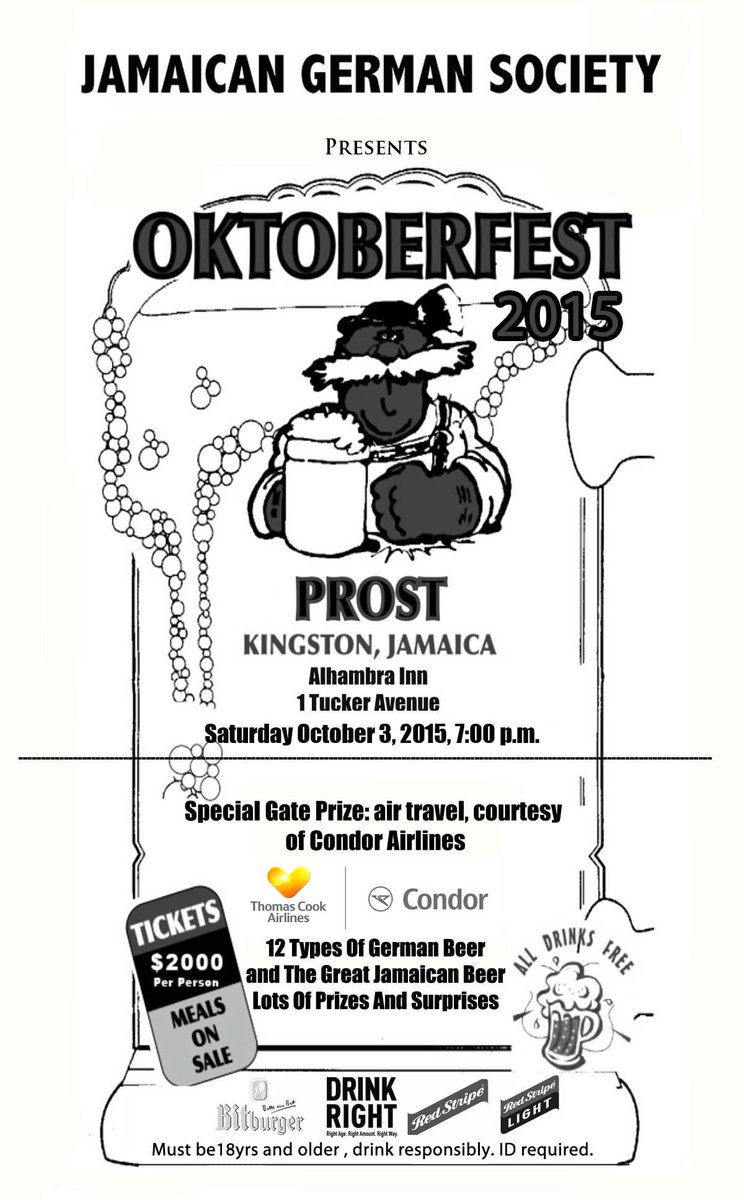 The Jamaican German Society presents OKTOBERFEST 2015, tomorrow at 7 p.m. at the Alhambra Inn!
