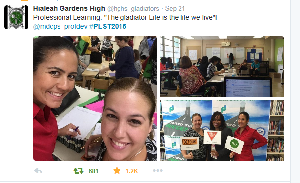mdcps_profdev's tweet photo. Congrats to the #PLST2015 Twitter winners of school-site DPGT Training! NORTH: @hghs_gladiators  SOUTH: @sr_reef http://t.co/vqzYZm6mNa