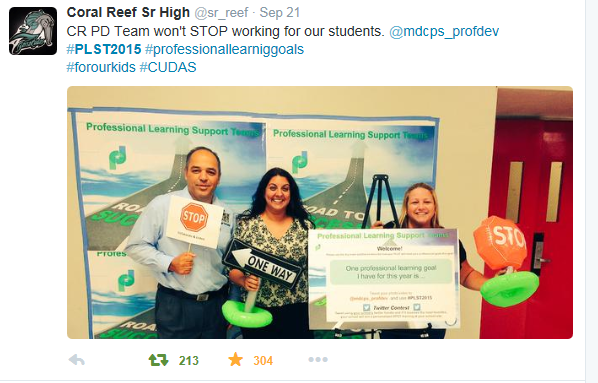 mdcps_profdev's tweet photo. Congrats to the #PLST2015 Twitter winners of school-site DPGT Training! NORTH: @hghs_gladiators  SOUTH: @sr_reef http://t.co/vqzYZm6mNa