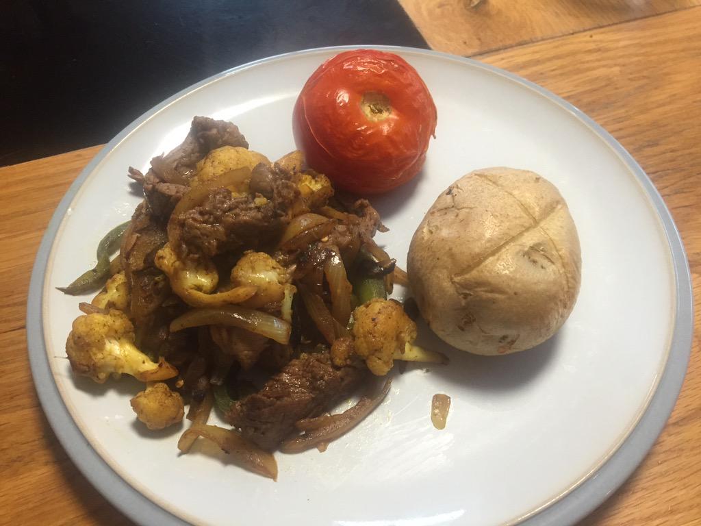 My #balancedplate, having potato in honour of #NationalPotatoDay. Tomato, peppers and aubergine all from the garden 😃