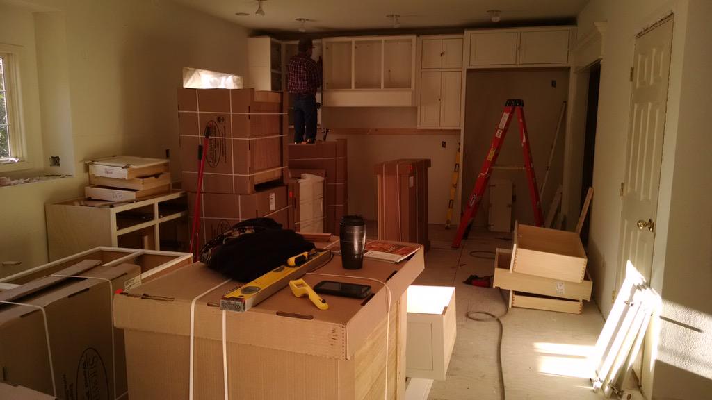 EvergreenHomes1's tweet photo. Starting to put up cabinets from showplace kitchens. #kitchens #remodel #cabinets http://t.co/jR7CIoDAHw