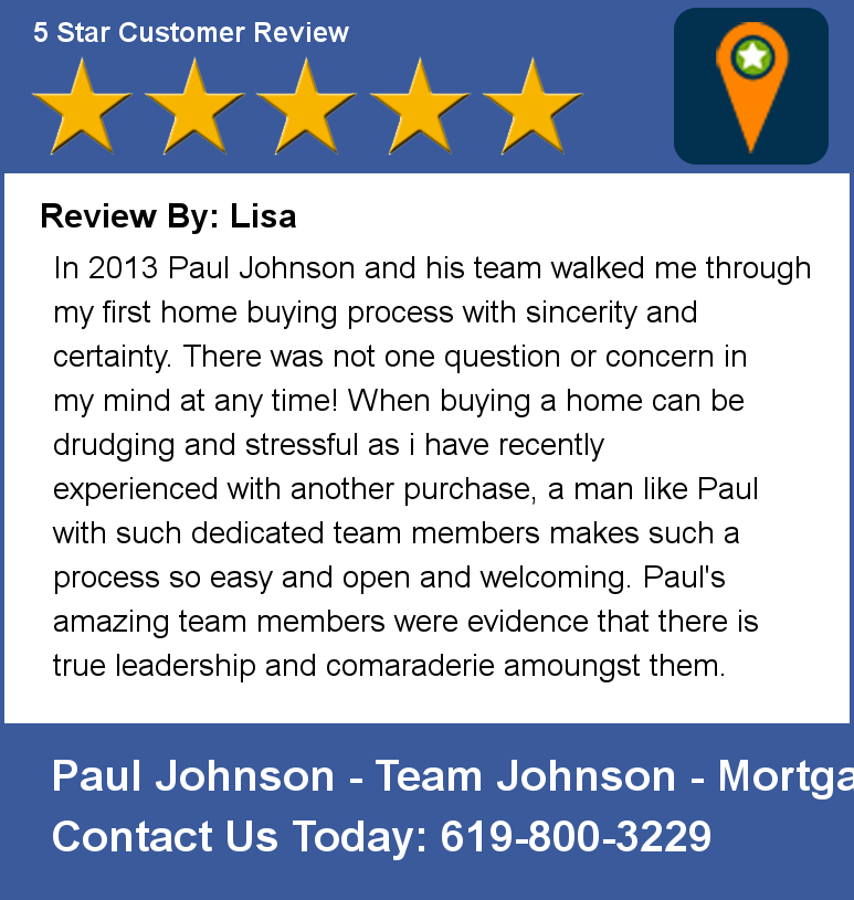TeamJohnsonSD's tweet photo. Review By: Lisa In 2013 Paul Johnson and his team walked me through my first home buying process with sincerity and http://t.co/cFWRObpYMC
