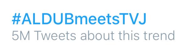 senyora_celia's tweet photo. ITS MAMBO TIME!!!! FIVE MILLION! A LITTLE BIT OF MONICA PA MORE! #ALDUBmeetsTVJ http://t.co/bvETJvg2HF