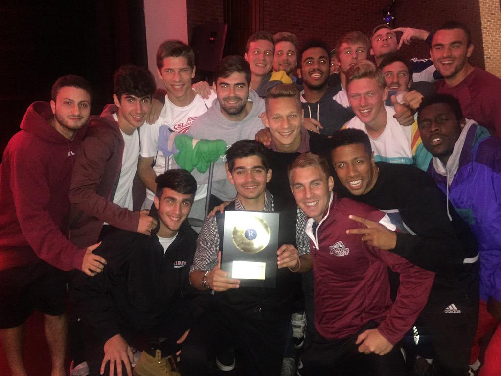 RIDERATHLETICS's tweet photo. Men's soccer celebrating teammate Jo Panuccio's #RiderRFactor win tonight. Congrats Jo! http://t.co/GrVrWjQGE9
