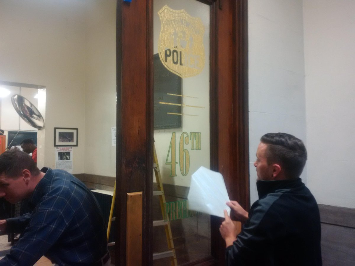 NYPD46Pct's tweet photo. Now: #46Pct entrance  getting a #makeover. Results soon.. #enhancementprogram http://t.co/PIJXPy6rC4