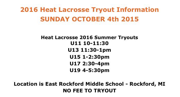 Just a reminder of tryout times for Sunday 10/4.