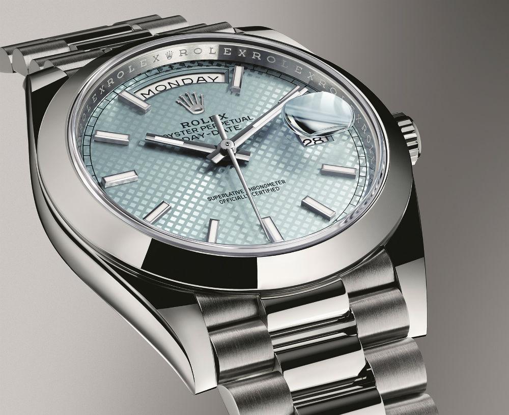 #ROLEX Day-Date, 40 mm, platinum, ice blue dial