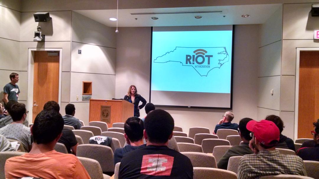 DSInc_Cellio's tweet photo. First pitch at Hackathon #ncriothack @ASSISTCenter @NCRIoT @bright_wolf #hackathoniotnc http://t.co/Ka7RHAJ8os