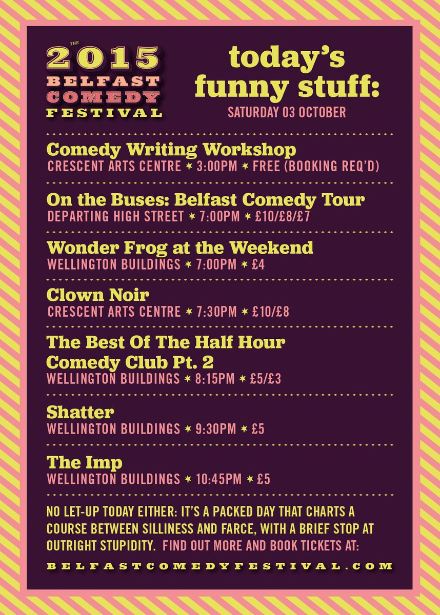 BellyLaughsB's tweet photo. Loads of Saturday fun #Belfast with plenty of farce, silliness &amp; outright stupidity! @lovinbelfast @whatsonNI #BCF15 http://t.co/OXx9S4Sd6T
