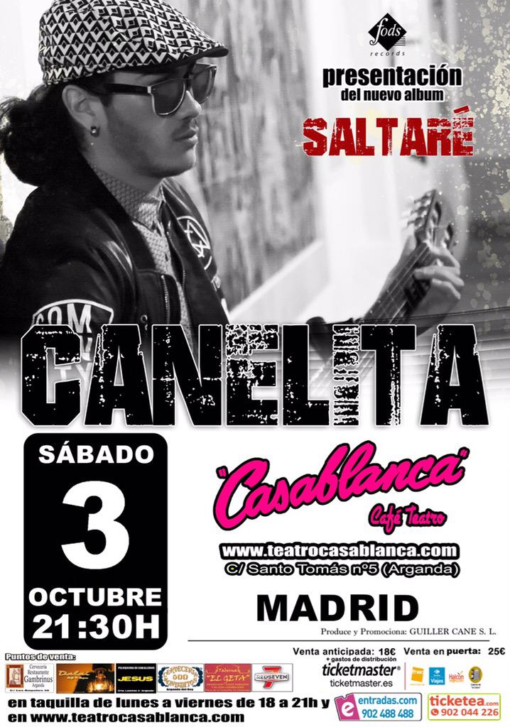 Manito10Fragua's tweet photo. Nos vemos esta noche de sábado en Madrid!! Concierto de @canelitareal No os lo perdáis!! Os esperamos CANELITEROS!! http://t.co/u5UpKLEZOw