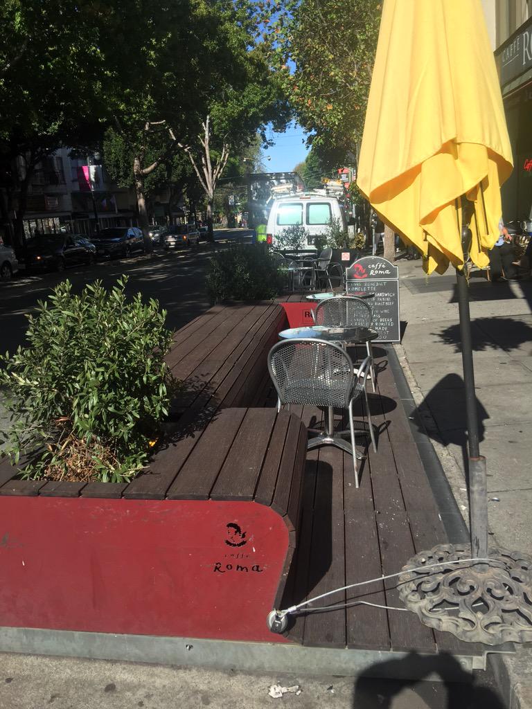 jakegordon's tweet photo. Saw some amazing SF #parklets today. Feels like something we need in @DTJax. Animates & activates the street. #IDASF http://t.co/5AgEk3W9Os