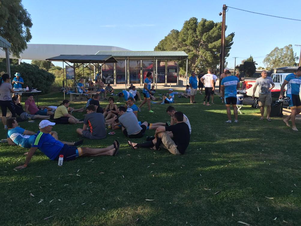 Late lunch at Snowtown long day in the saddle. Hot and windy. Great to have a cold beer!