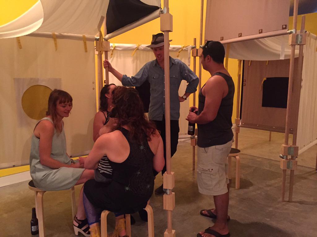 ShermanSCCI's tweet photo. #OwnerOccupy final day drinks with the artists under way at SCAF. Open until 5pm. #FugitiveStructures http://t.co/lI9zk7EQ9y