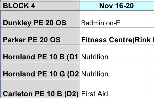 andrewparkerAGP's tweet photo. @melazerte #physed20 here's the full schedule (part 2). Next wk: football, full sched will be on school zone. http://t.co/fDSH0PiaG0