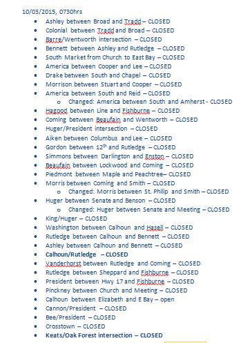 CharlestonPD's tweet image. Current Street Closing as of 7:30 AM