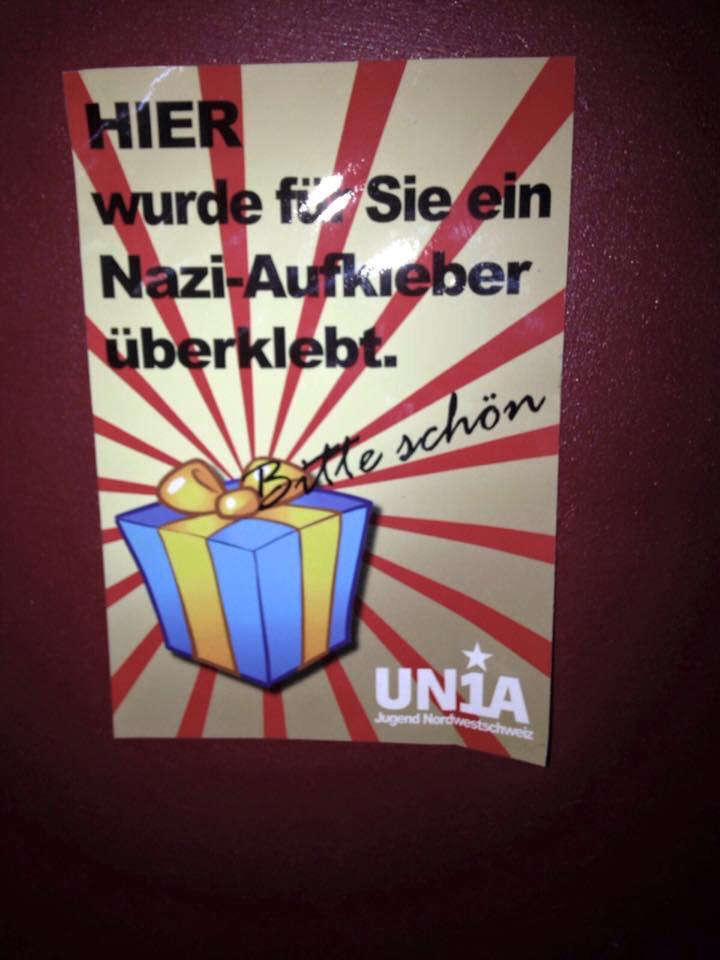 BornHansUlrich's tweet photo. Wahlkampf der #UN1A durch Überkleben der SVP-Plakate! Jetzt erst recht SVP wählen! http://t.co/CdkBLIbCLT