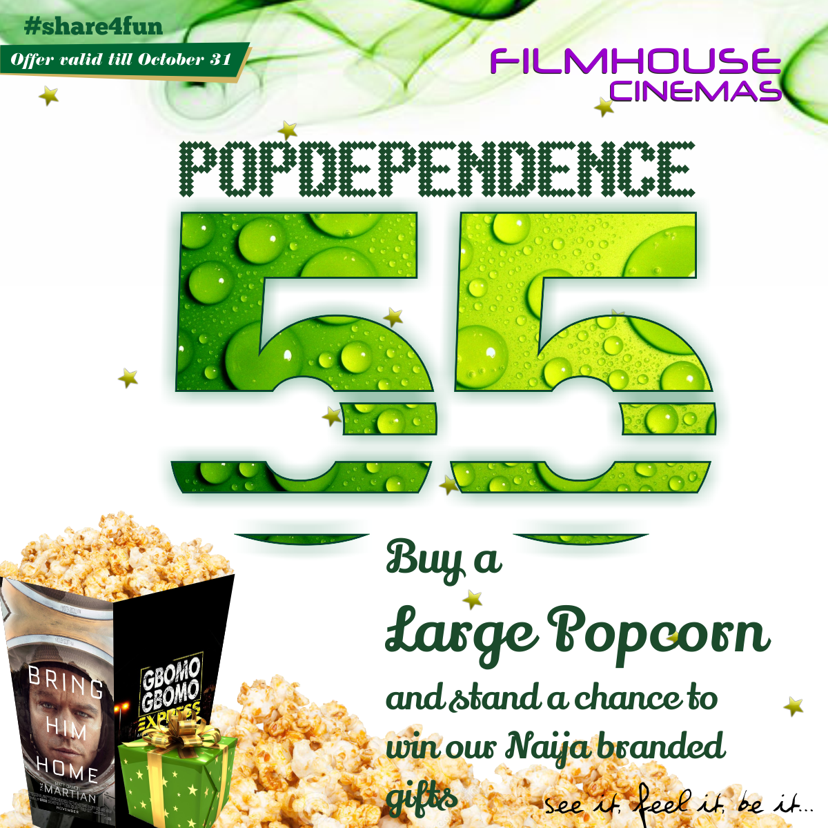 FilmhouseCinema's tweet photo. Win amazing gifts this October in the Filmhouse Cinemas #PopDependence offer... Valid till October 31 #Share4Fun http://t.co/sjAzzmWTfr
