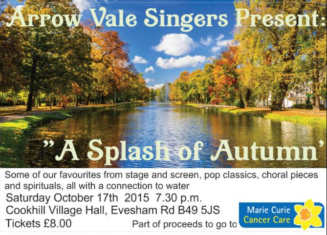 2 weeks to go till our concert "A Splash of Autumn" at <a href="/Cookhill_VH/">Cookhill VH</a>! Have you got your tickets yet?! 🎶 <a href="/mariecurieuk/">Marie Curie</a>