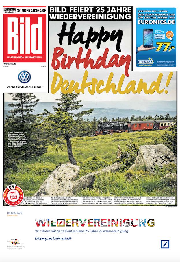 CyrilPetit's tweet photo. Aujourd'hui sur @twitter, @BILD publie 25 unes différentes pour célébrer les 25 ans de la réunification allemande. http://t.co/FS6DVHLg7A