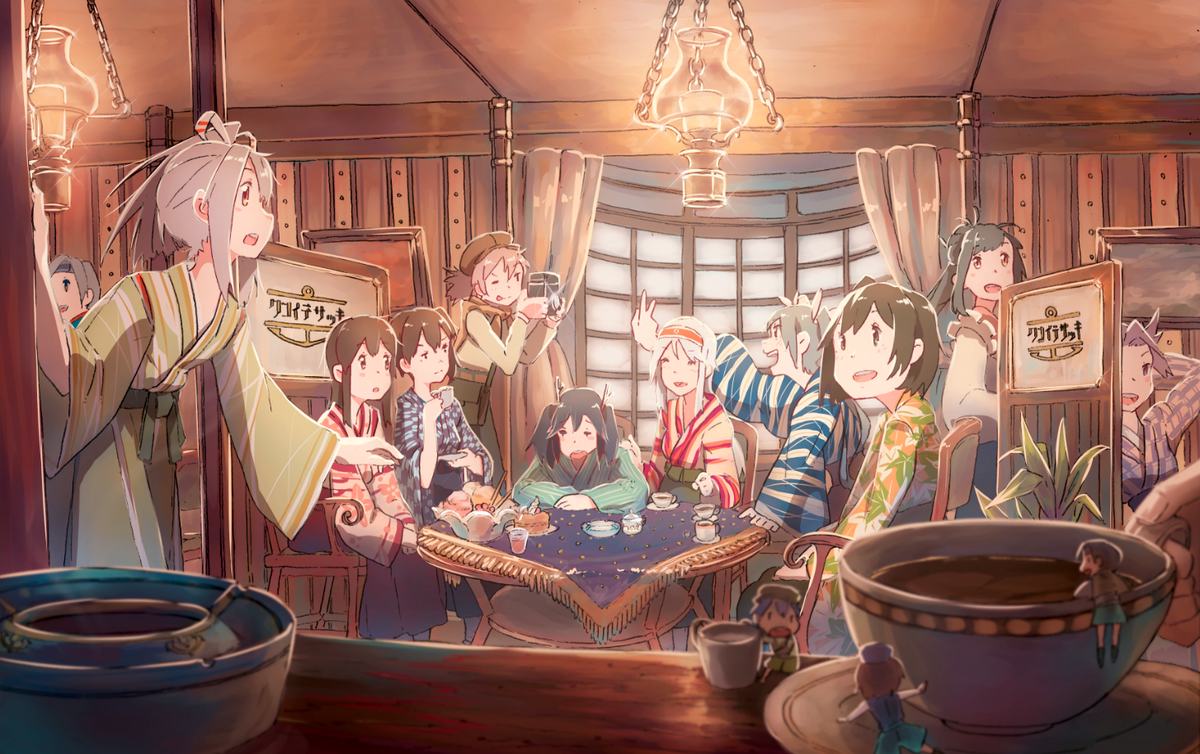 赤城(艦隊これくしょん) ,飛龍(艦これ) ,翔鶴(艦これ) ,蒼龍(艦これ) ,瑞鳳(艦これ) ,瑞鶴(艦これ) 「喫茶店にて、空母機動部隊の女子会 」|はつが竜穂のイラスト