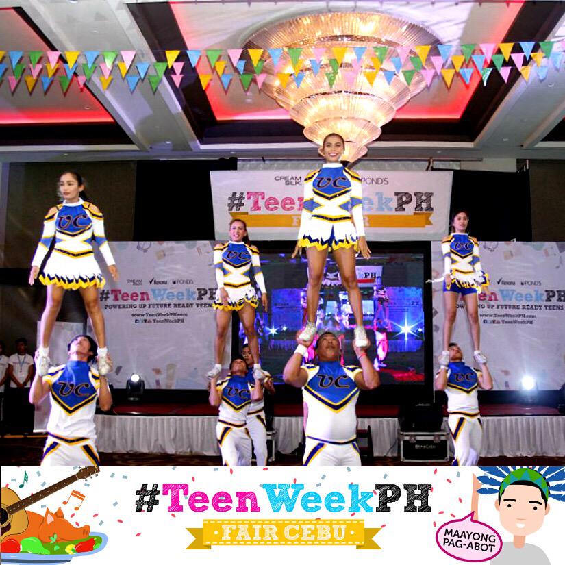 TeenWeekPh's tweet photo. What an energetic routine by the University of Cebu! So much confidence in every jump, flip & tumble! #TeenWeekPHFair http://t.co/oJ6090yrkk