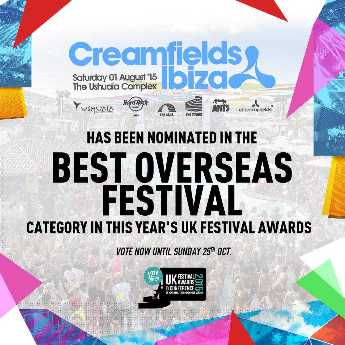 ushuaiaibiza's tweet photo. FANS vote for @Creamfields_IBZ for best Festival Overseas #CreamfieldsIbiza - http://t.co/S3VkdXHbqk http://t.co/uBMfwTkU32