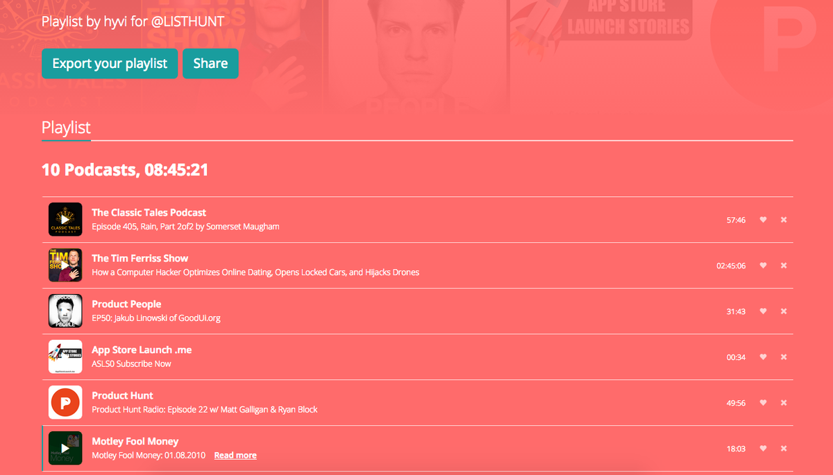 ListHunt's tweet photo. To find perfect #podcasts, @joinhyvi analyzes your Twitter activity! It was accurate for us! http://t.co/hh5nLnkQV0 http://t.co/kUl0olTTiD