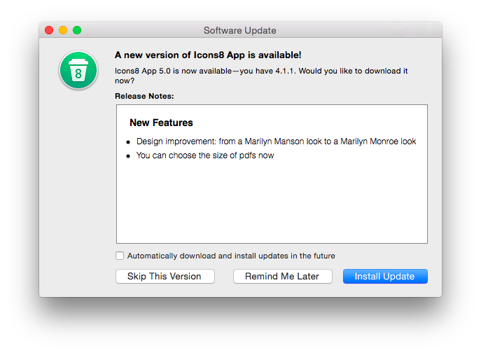 The funniest changelog i’ve ever seen so far. Well played <a href="/Icons_8/">Icons8</a>.