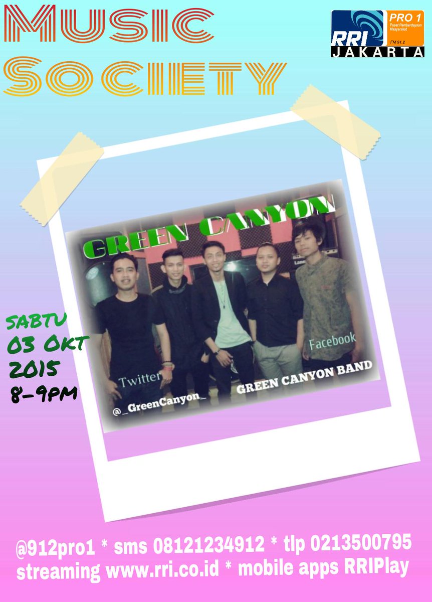 RRIPro1Jakarta's tweet photo. #MusicSociety Sabtu, 03 Okt 2015 8-9pm w/ @_GreenCanyon_ http://t.co/V9tv5QI08y