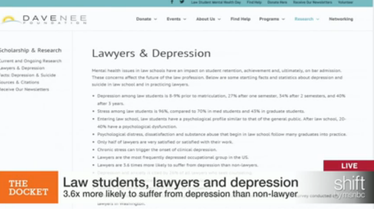 Law school pressures can lead to depression. @seemaiyeresq + <a href="/neefoundation/">Dave Nee Foundation</a> tlk #mentalhealth: on.msnbc.com/1PLYREq