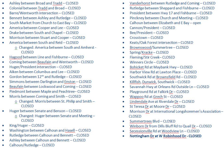 Current street closures