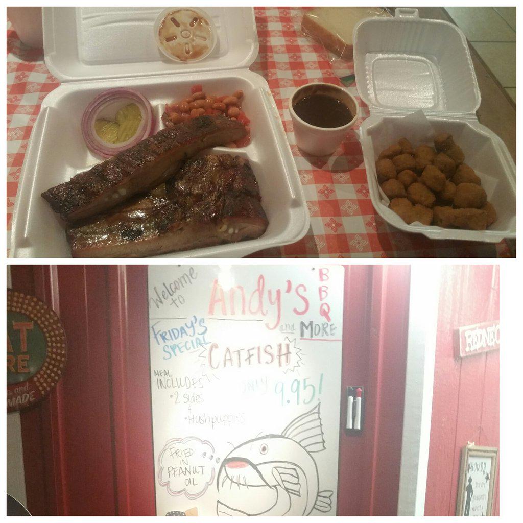 vsmodel54's tweet photo. Nothing says Welcome to Texas like a delicious BBQ dinner. Enjoyed dinner at Andy's BBQ! #catchuswhenyoucan http://t.co/Z7r0TnQgD8