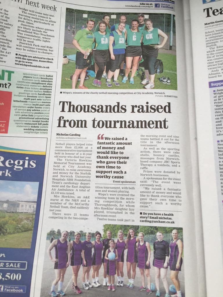 DonovanLisa's tweet image. So pleased to see The Victoria Hawkins Memorial Netball Tournament made it into the paper #McCarthy